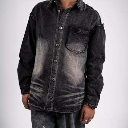 Distressed Washed Denim Overshirt