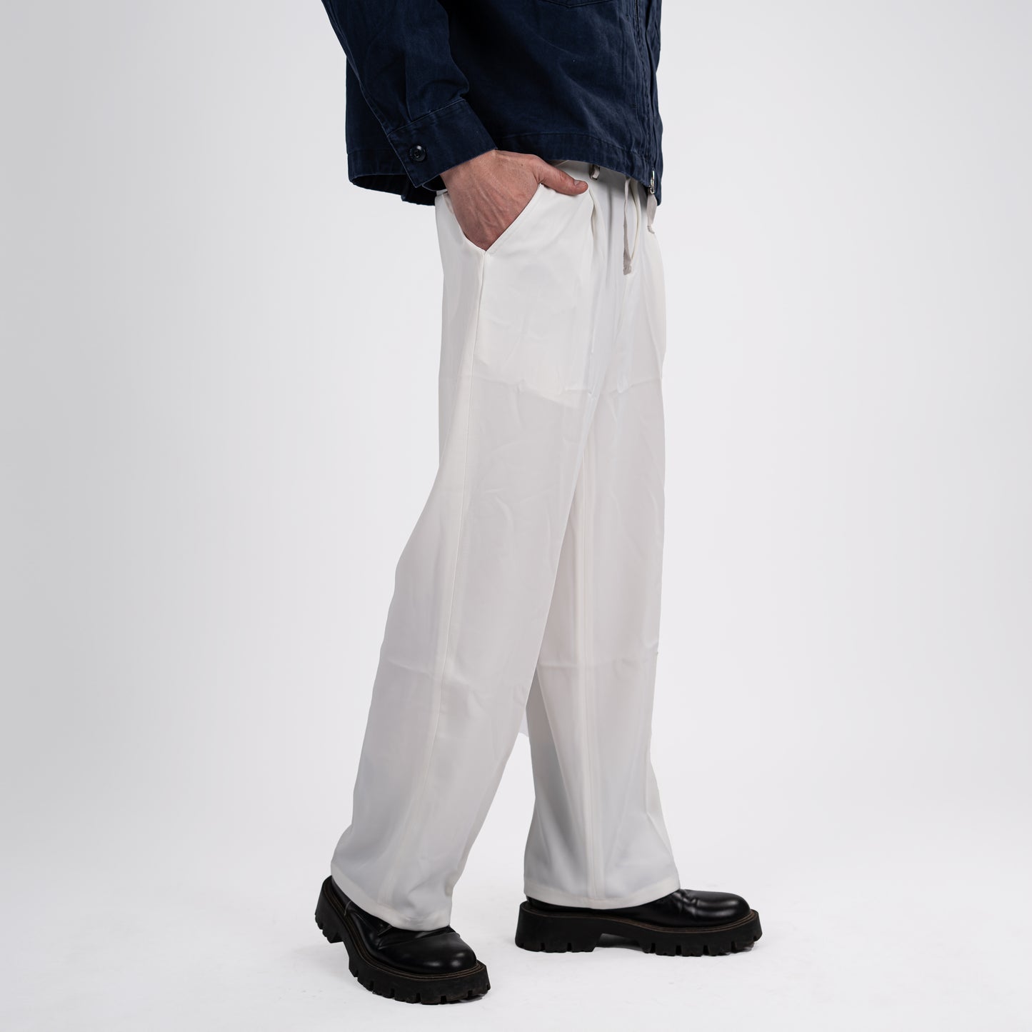 White Relaxed Fit Korean Trousers