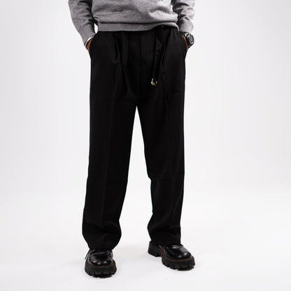 Men's Black Belted KoreanTrousers