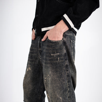 Men's Distressed Black Baggy Jeans