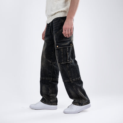 Faded Dark Wash Cargo Jeans