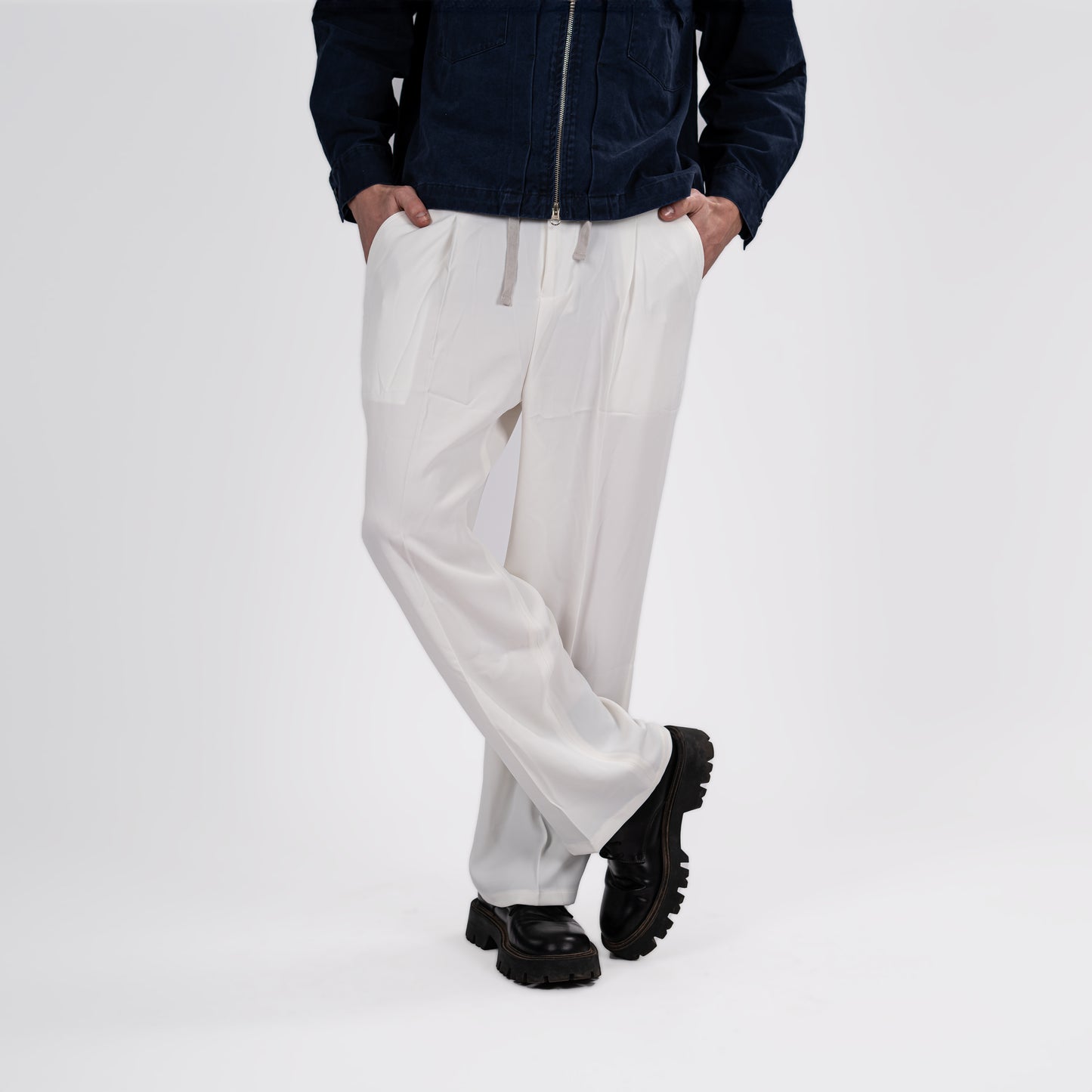 White Relaxed Fit Korean Trousers