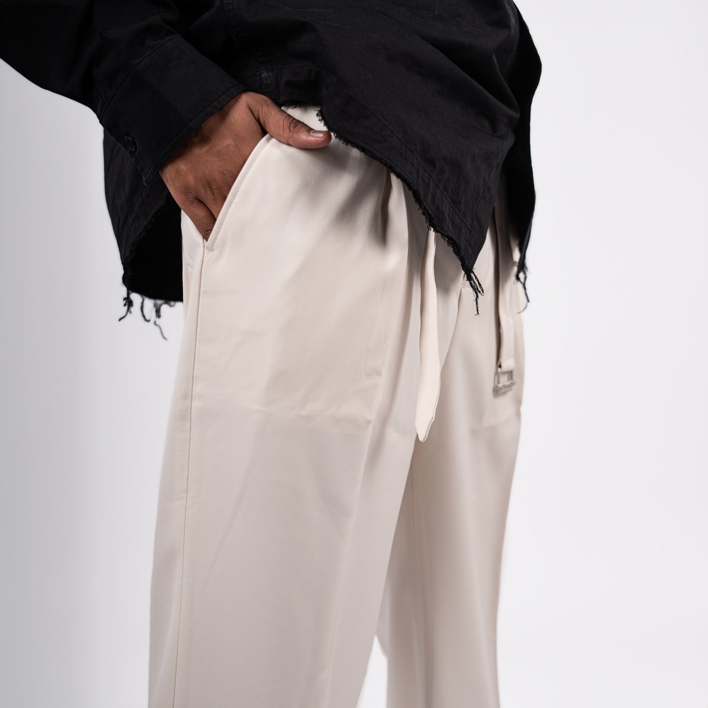 Cream Belted Korean Trousers