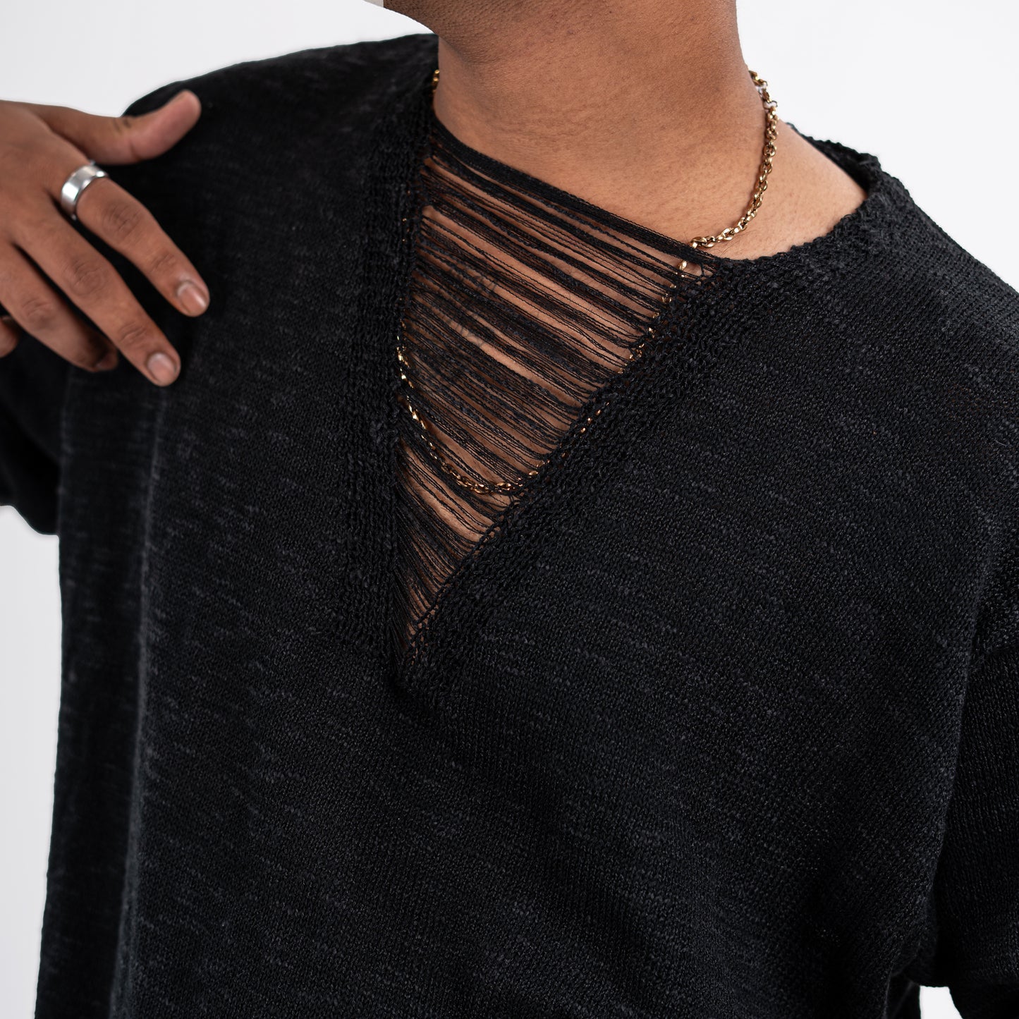 Black Oversized Crochet T-Shirt