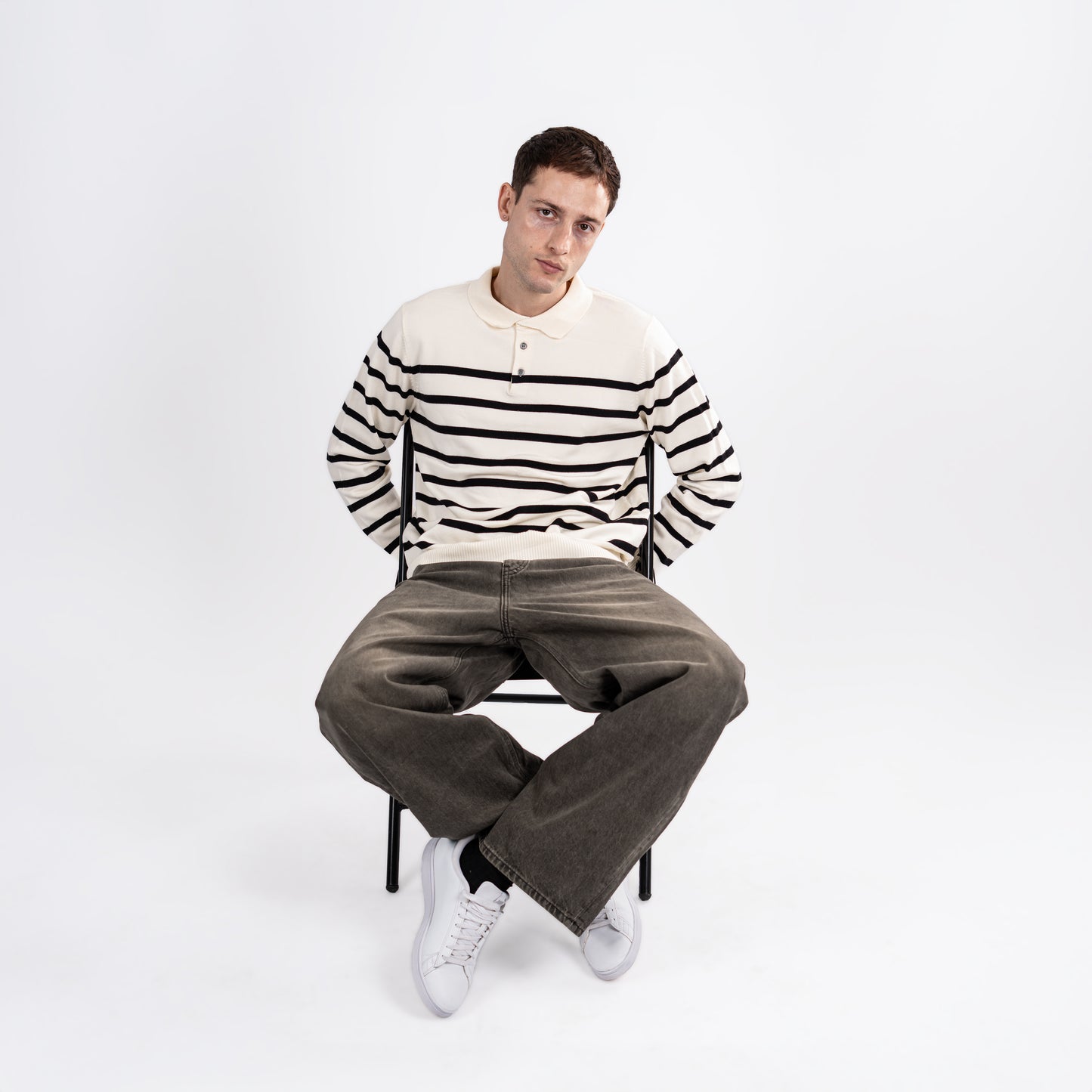 Classic Striped Polo Sweatshirt