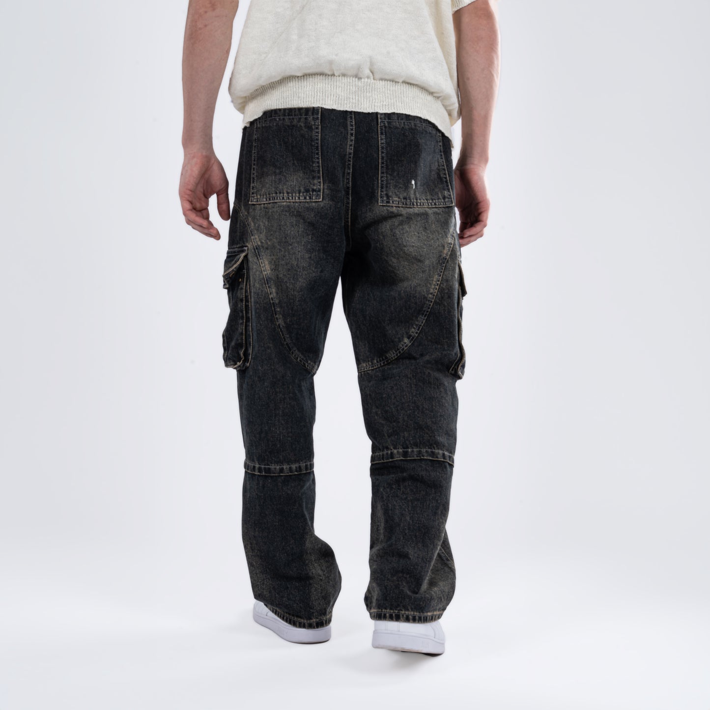 Faded Dark Wash Cargo Jeans