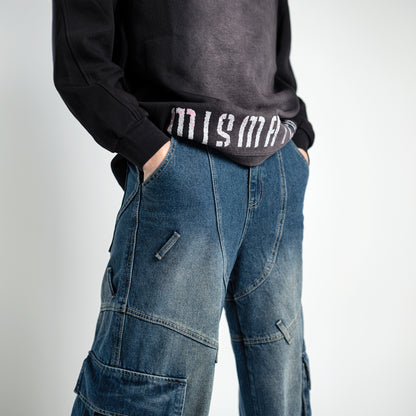 Vintage Washed Patchwork Cargo Jeans