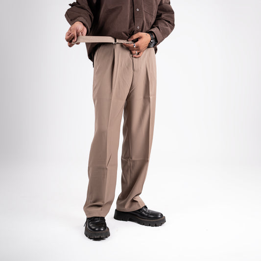 Beige Belted Korean Trousers