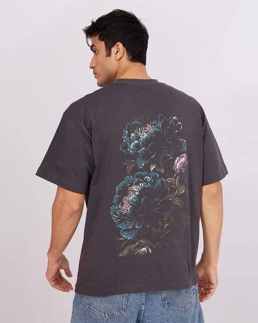CHARCOAL GREY FLORAL OVERSIZED T-SHIRT