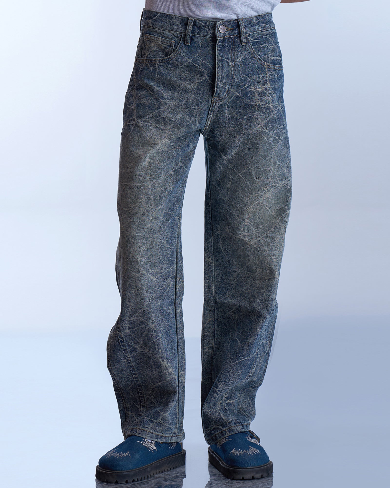 Crackled Wash Denim Jeans