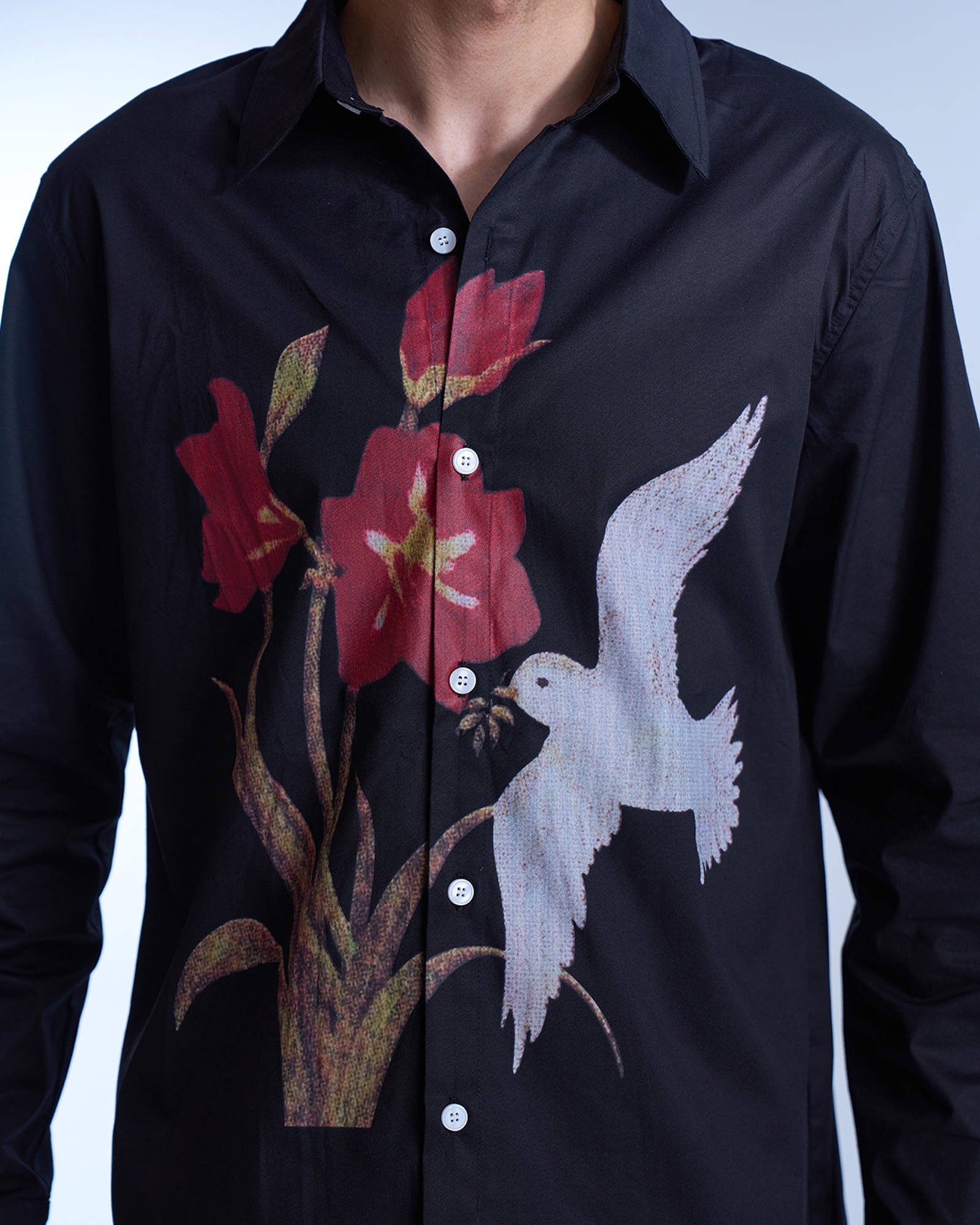 Black Floral Bird Print Shirt-thumbmail-4