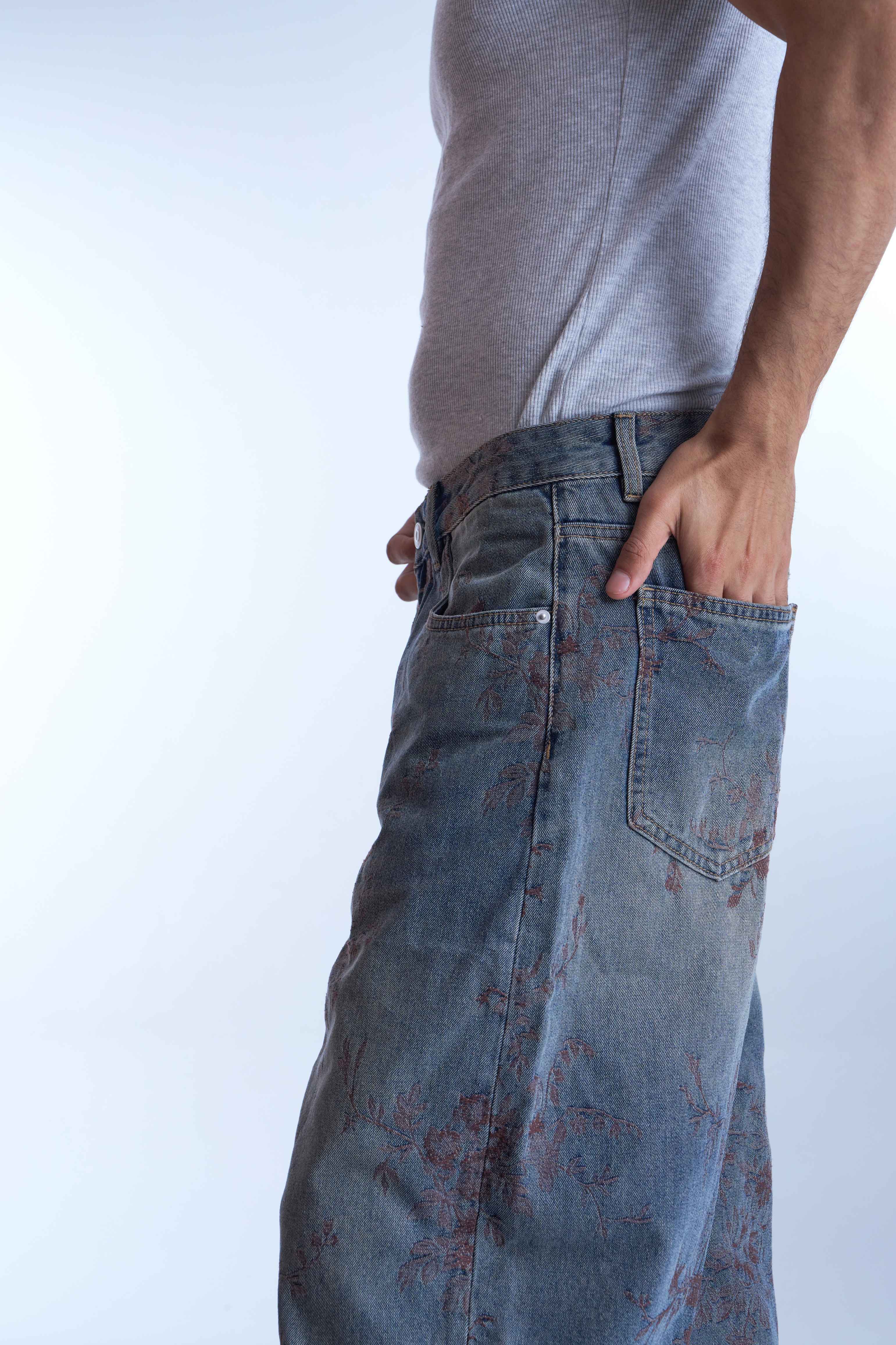 Vintage Floral Wash Baggy Jeans