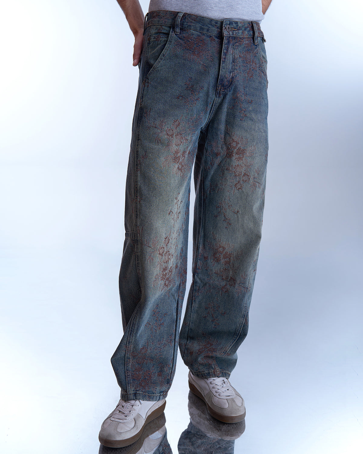 Washed Floral Denim Jeans