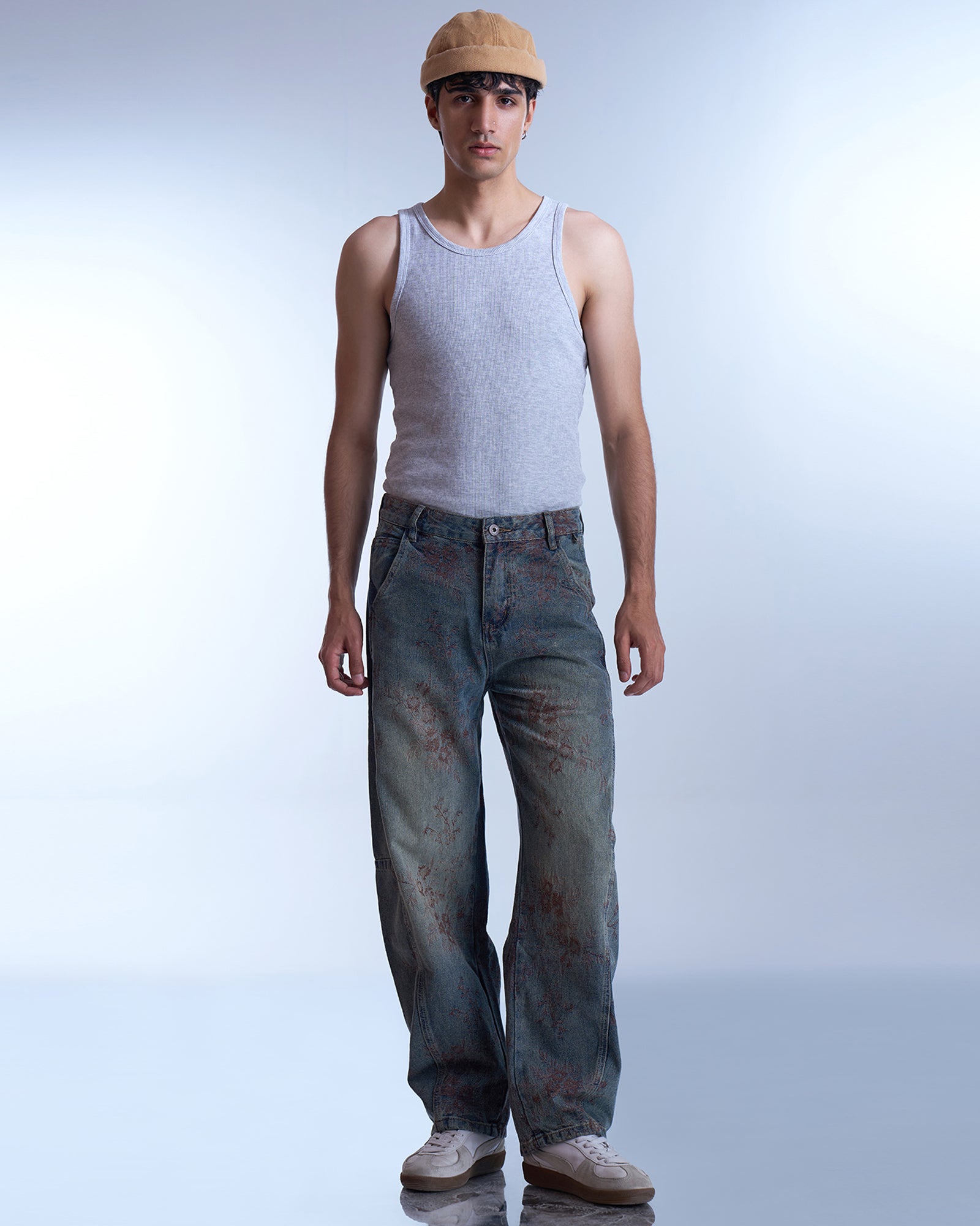 Washed Floral Denim Jeans-thumbmail-3