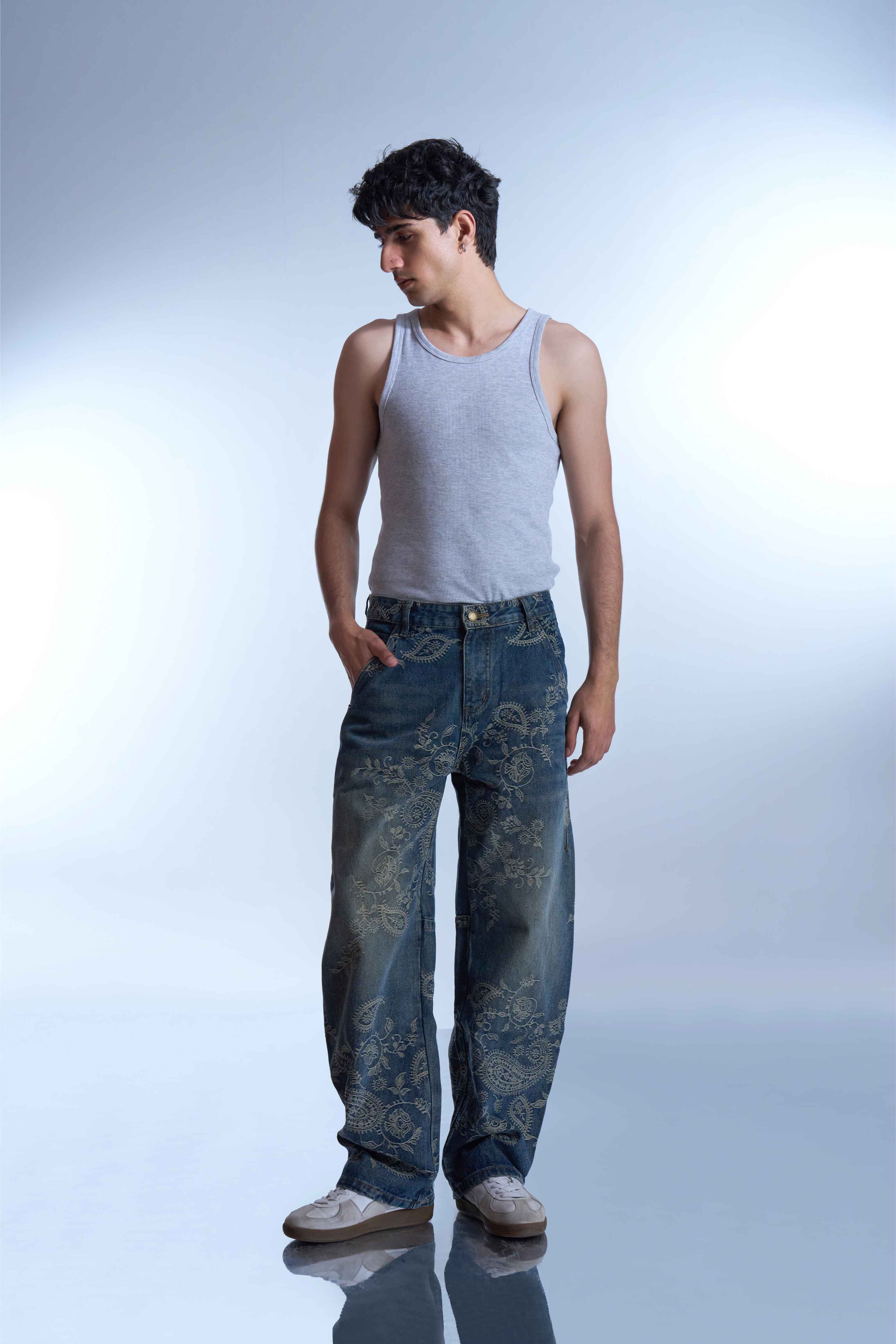 Dokarh Vintage Wash Embroidered Jeans