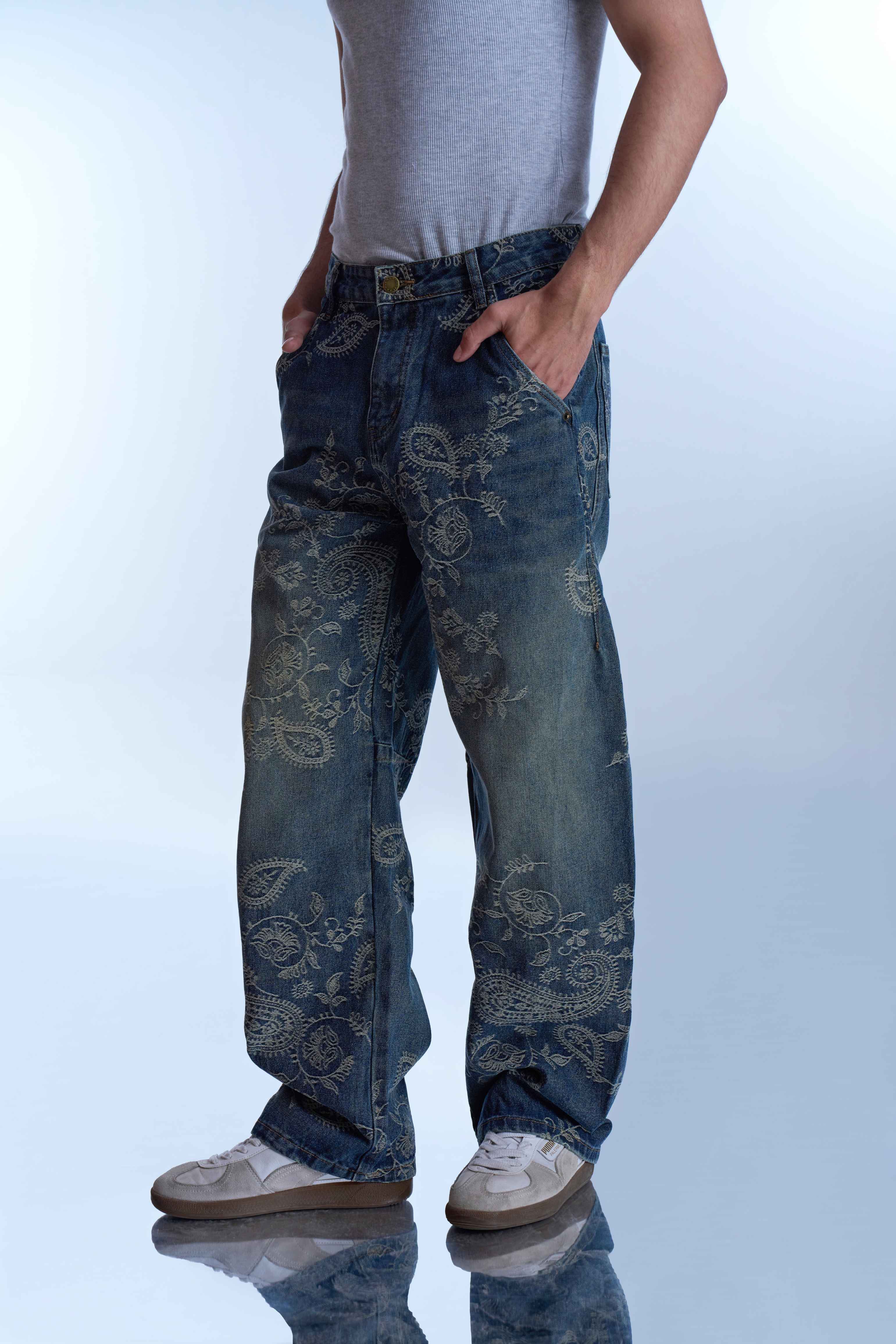 Dokarh Vintage Wash Embroidered Jeans-thumbmail-6