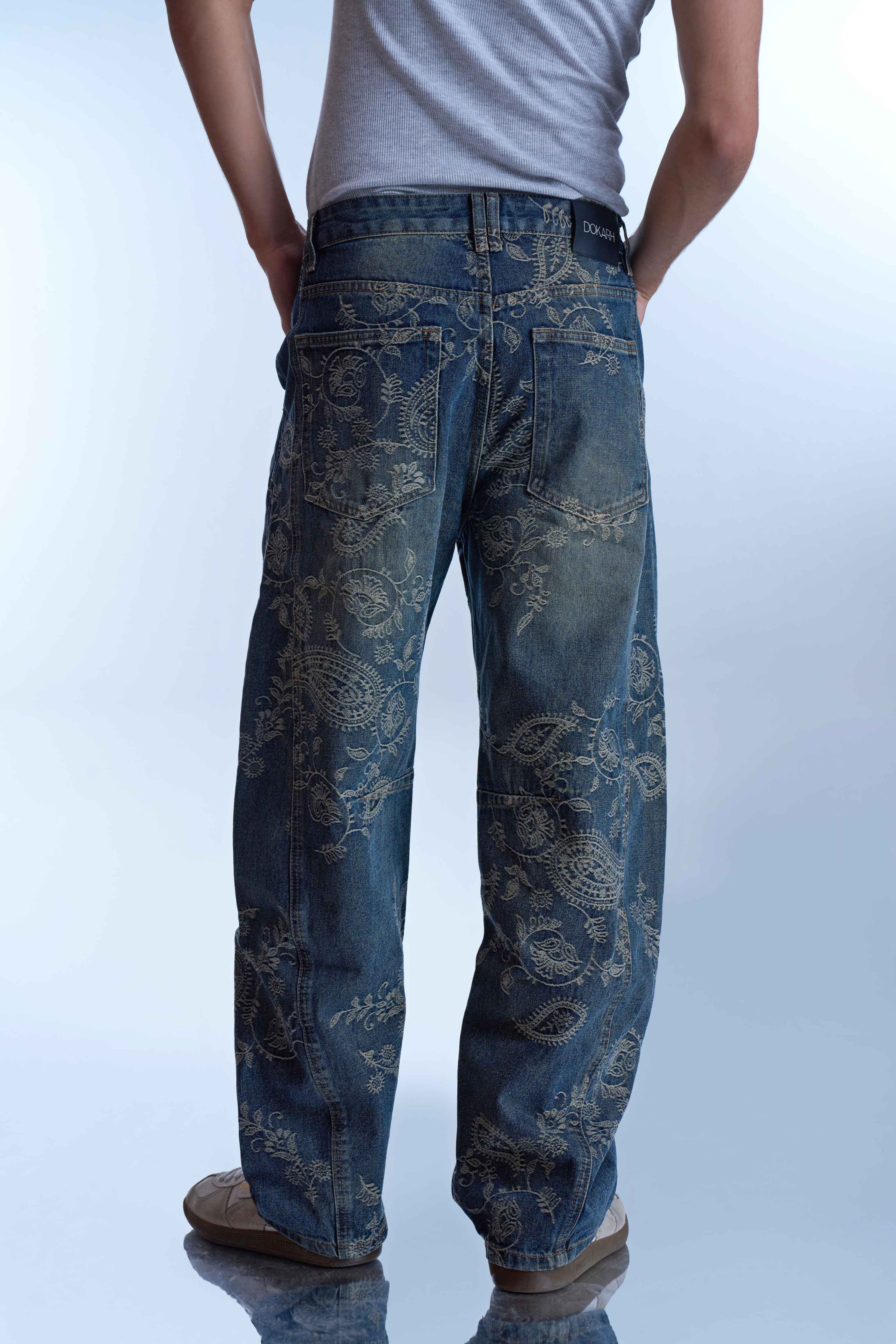 Dokarh Vintage Wash Embroidered Jeans-thumbmail-5