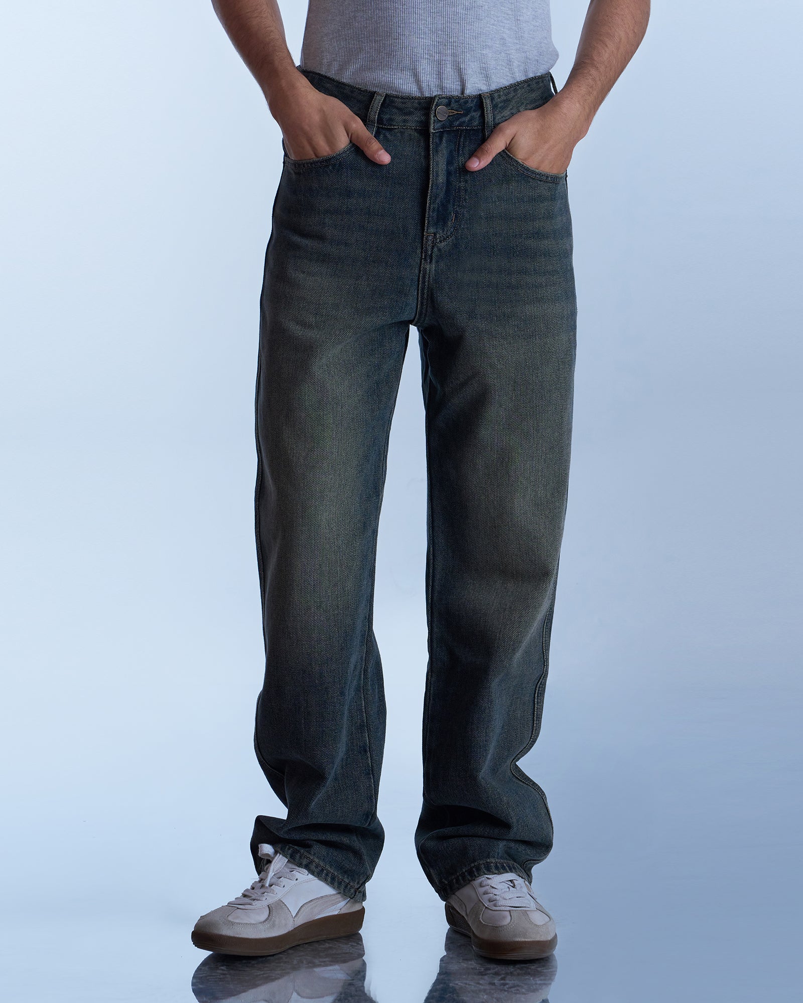 Dokarh Washed Olive Straight-Leg Jeans
