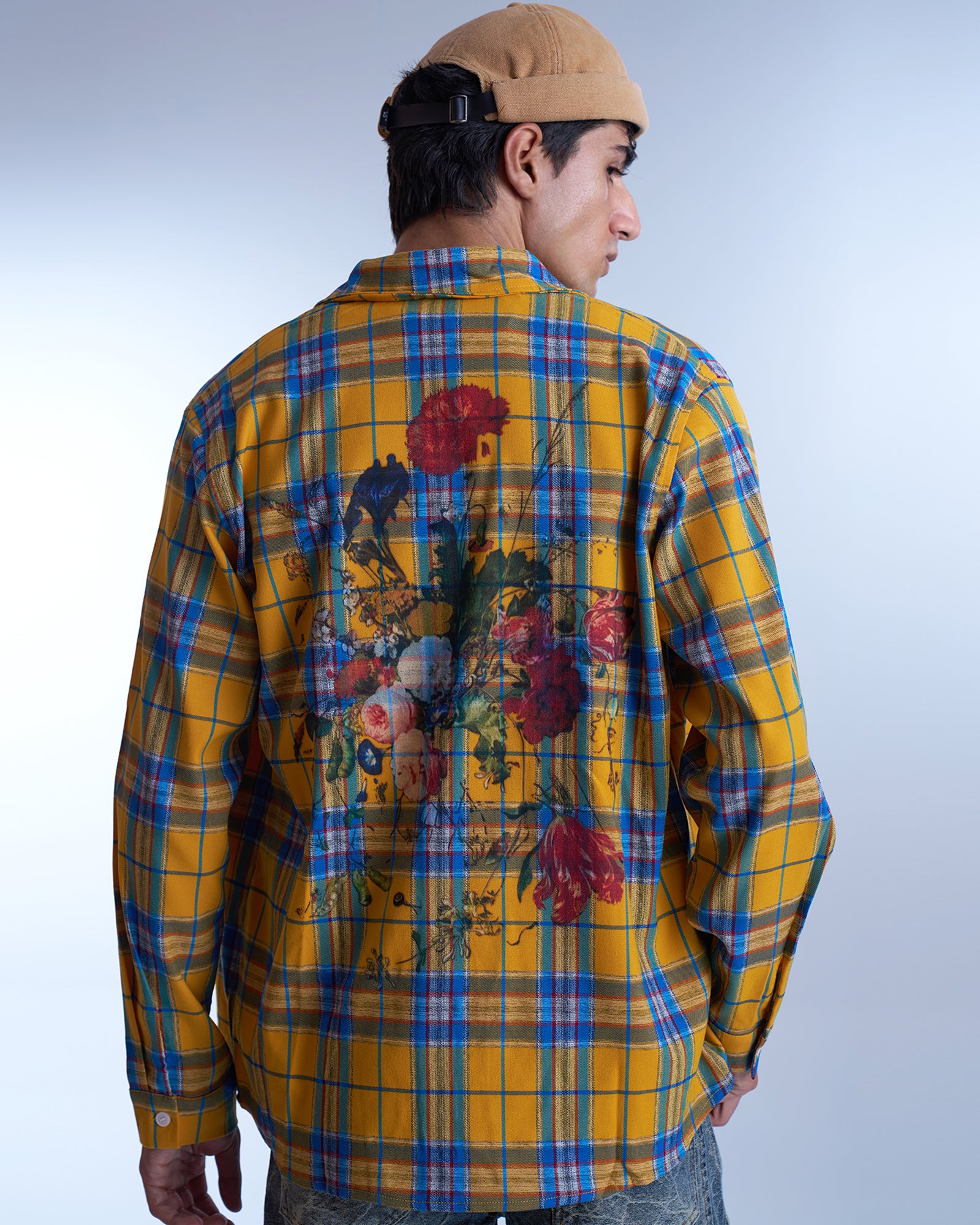 Yellow Check Floral Graphic Shirt