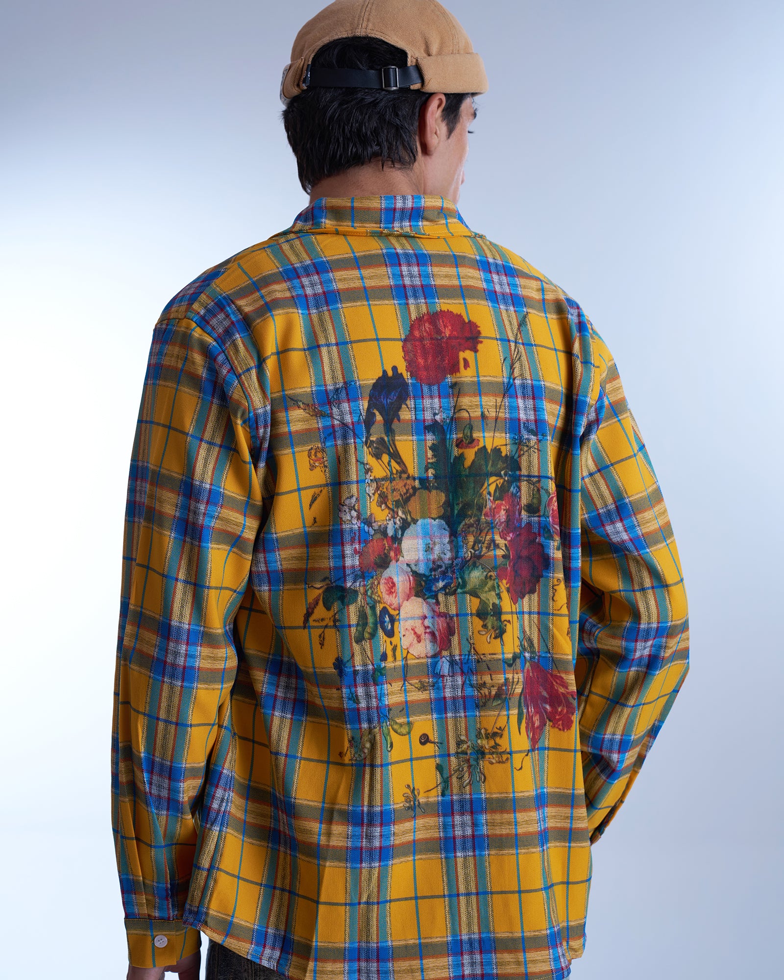 Yellow Check Floral Graphic Shirt-thumbmail-7