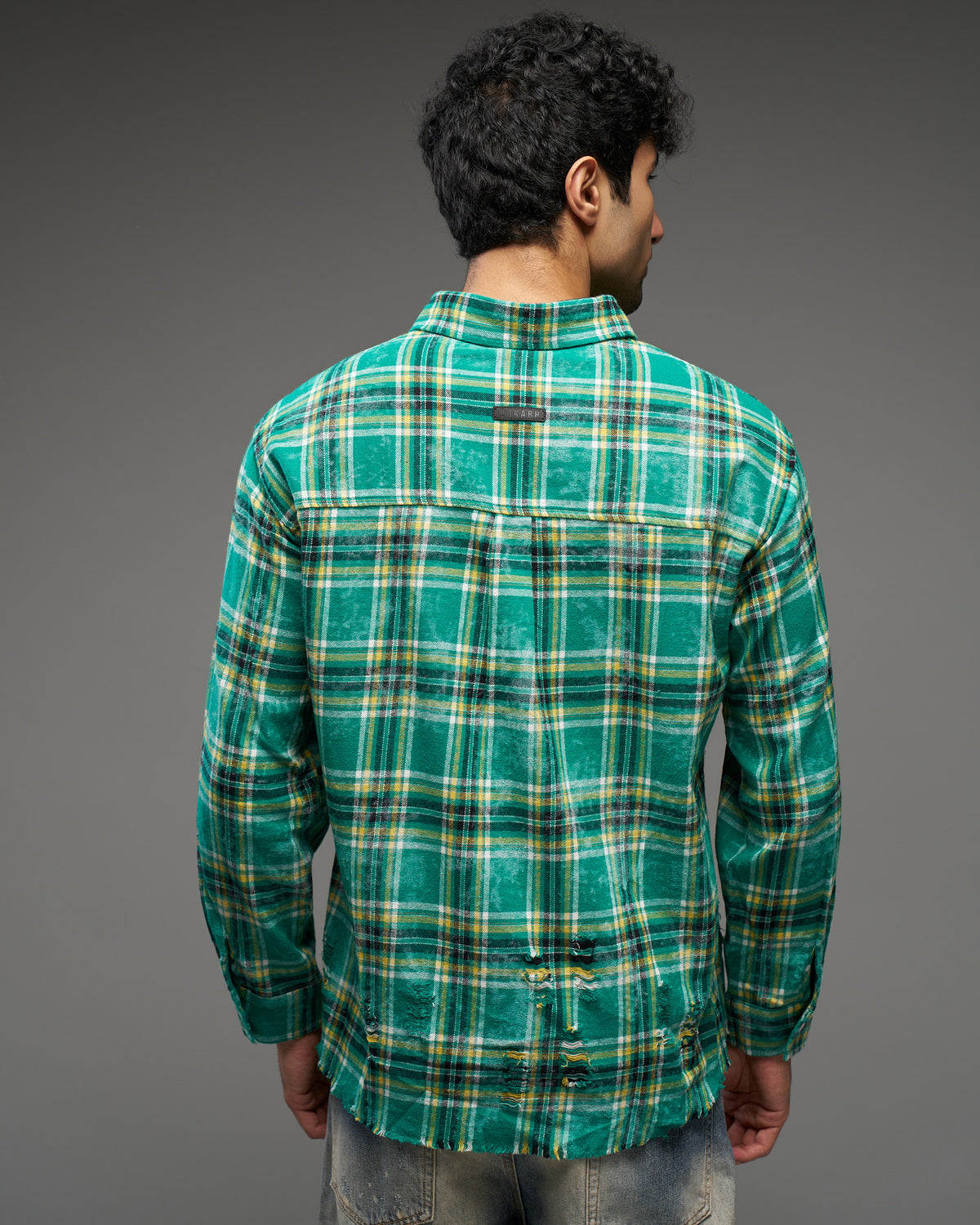 Emerald Distressed Check Shirt-thumbmail-3