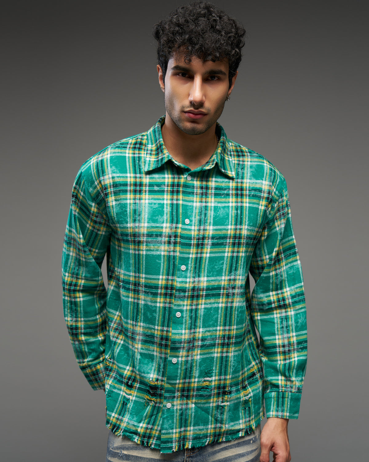 Emerald Distressed Check Shirt-thumbmail-6