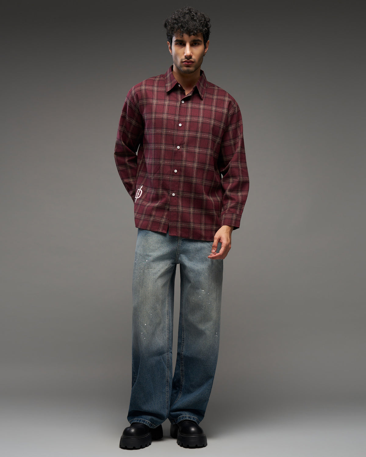 Spider Graphic Plaid Shirt-thumbmail-1