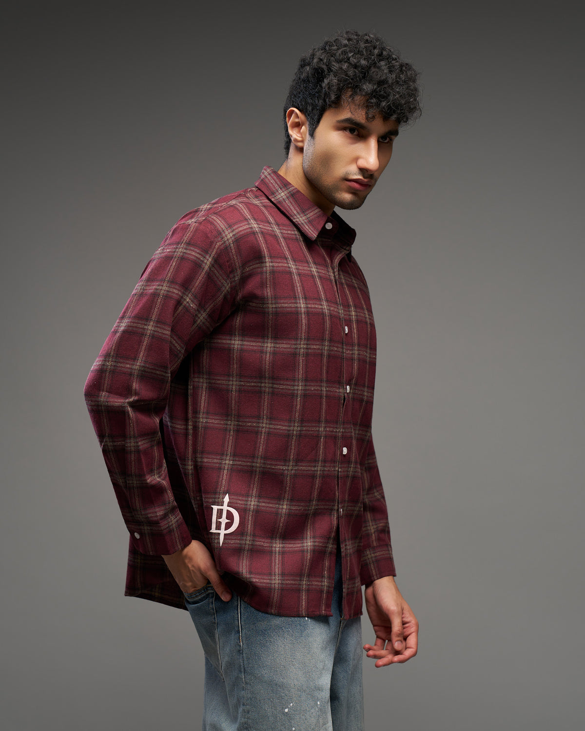 Spider Graphic Plaid Shirt-thumbmail-3