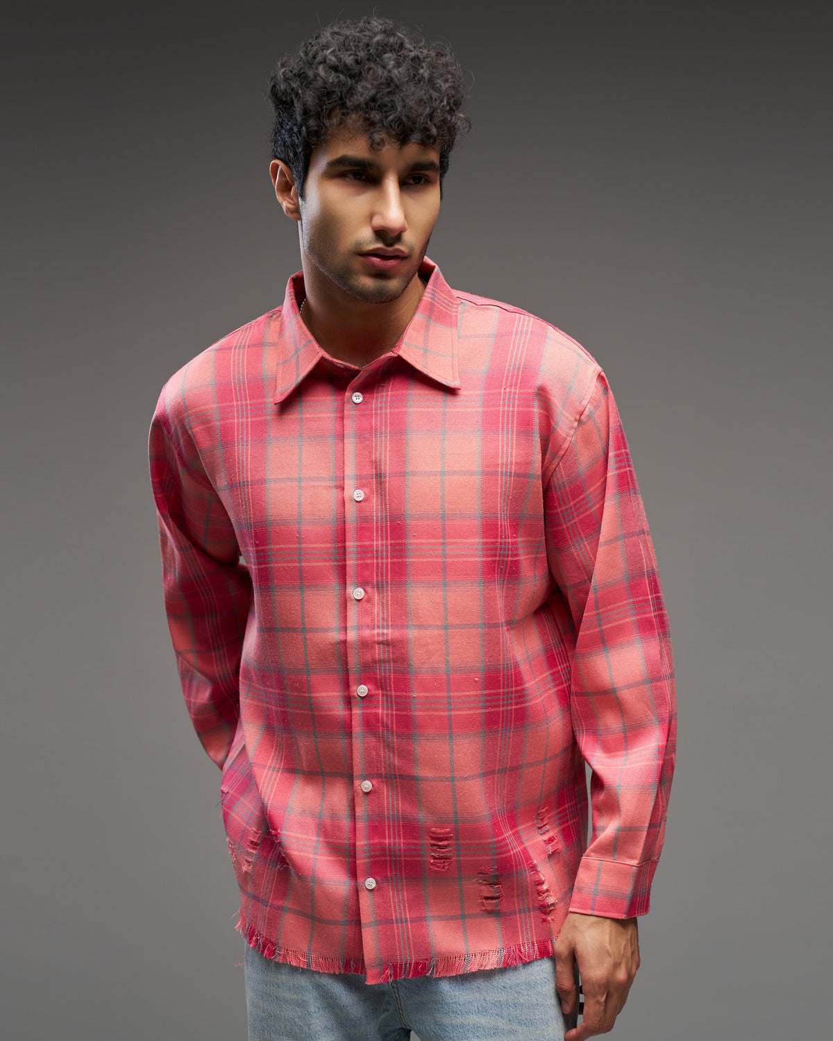 Distressed Pink Plaid Shirt-thumbmail-2