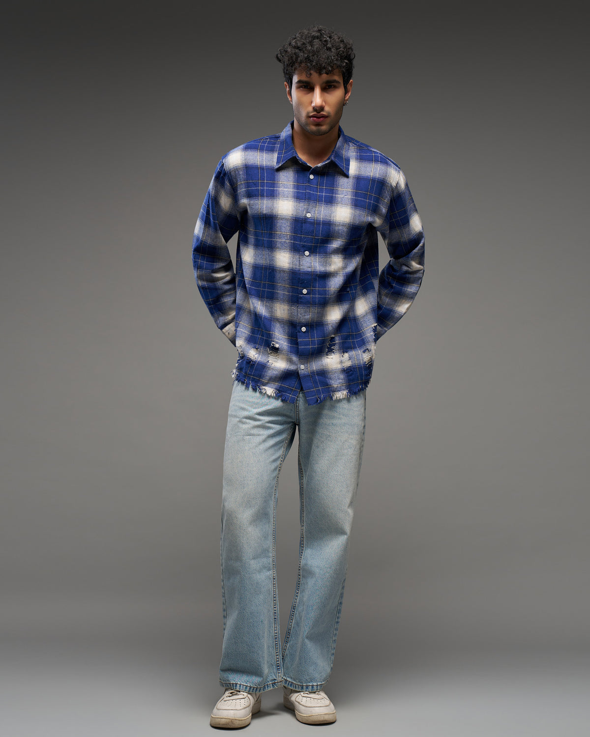 Distressed Blue Plaid Shirt-thumbmail-1