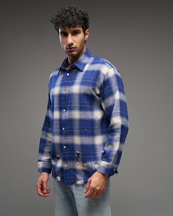 Distressed Blue Plaid Shirt