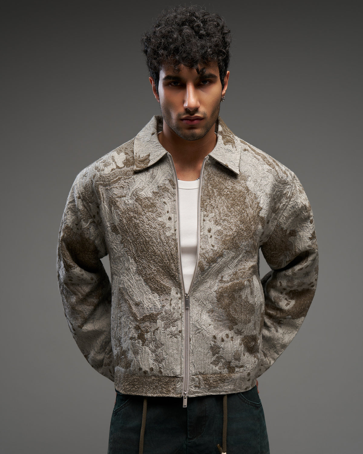 Textured Jacquard Zip Jacket-thumbmail-2